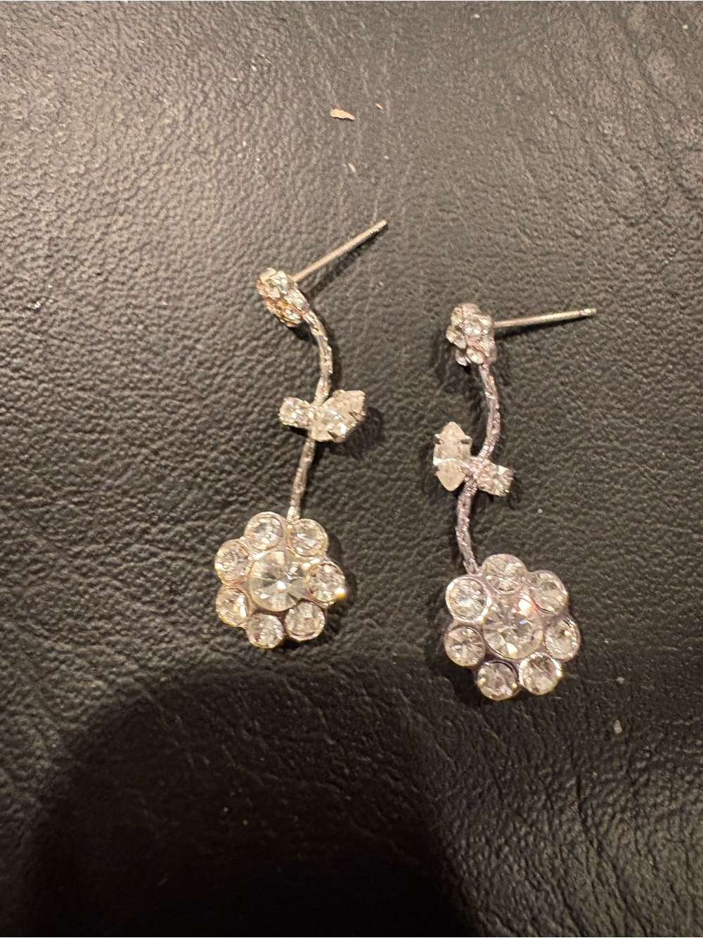 Crystal Flower Drop Earrings - Silver Tone